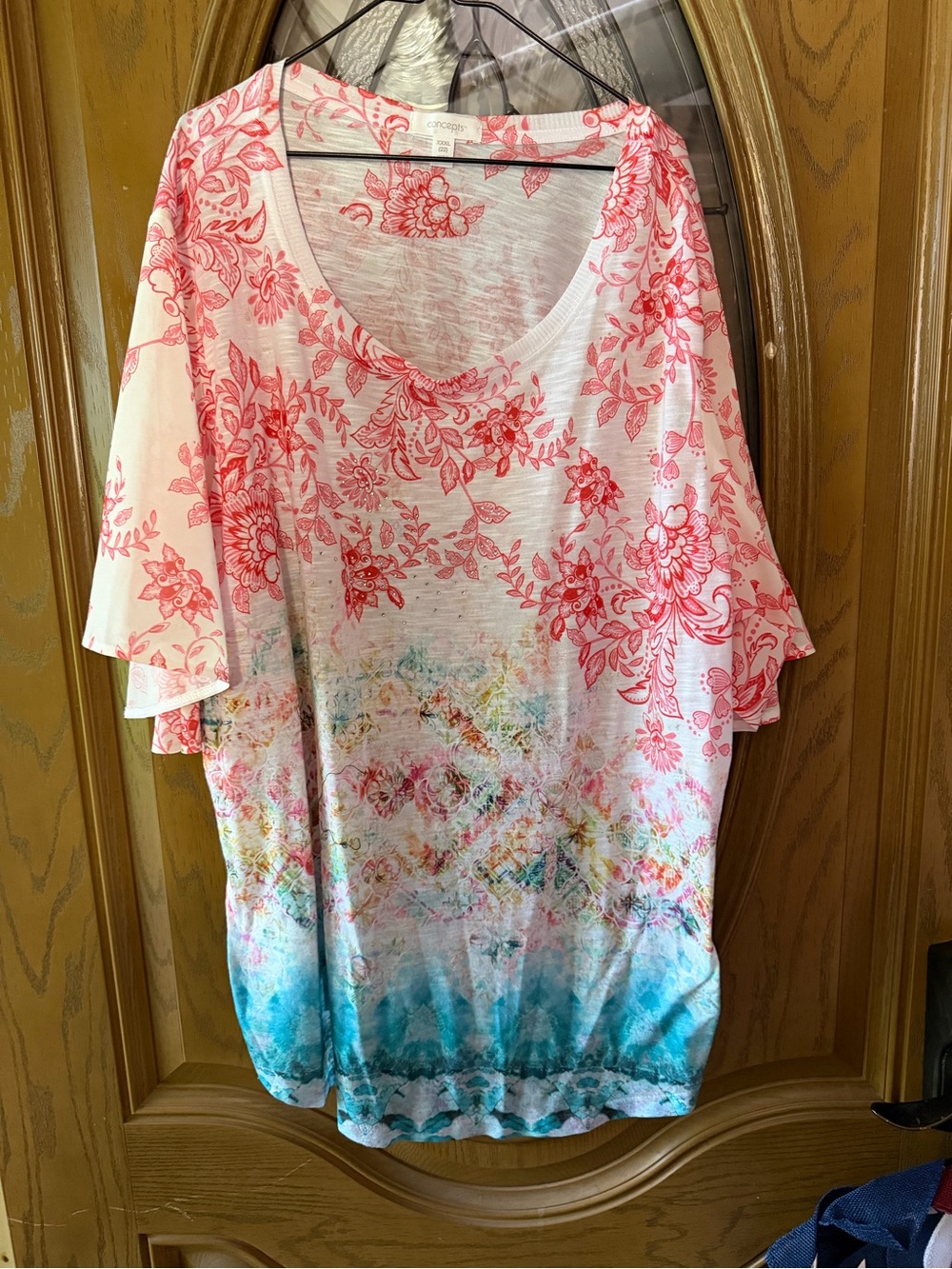 Coral Floral & Teal Ombre Women's Scoop Neck Top
